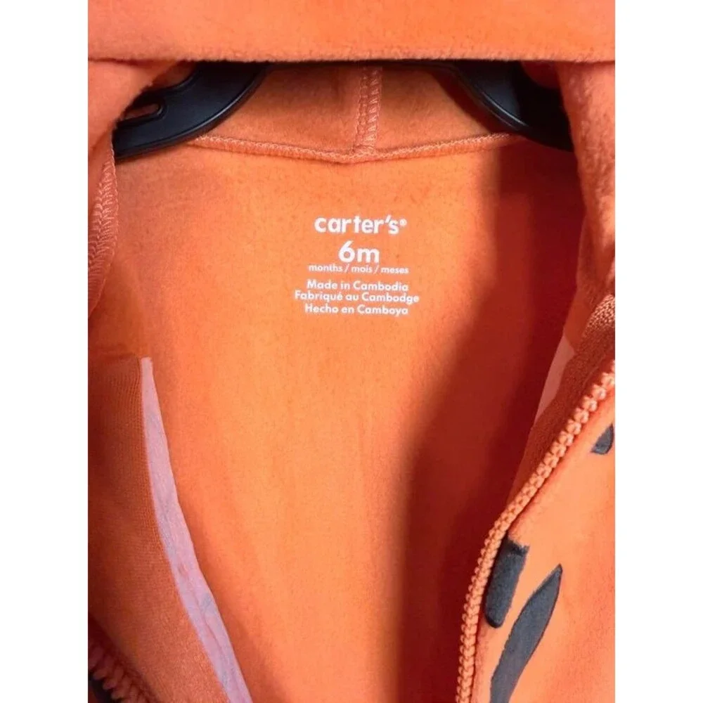 Carter’s Orange Black Hooded Micro fleece Zip Pumpkin Outfit Unisex Baby 6M 7119